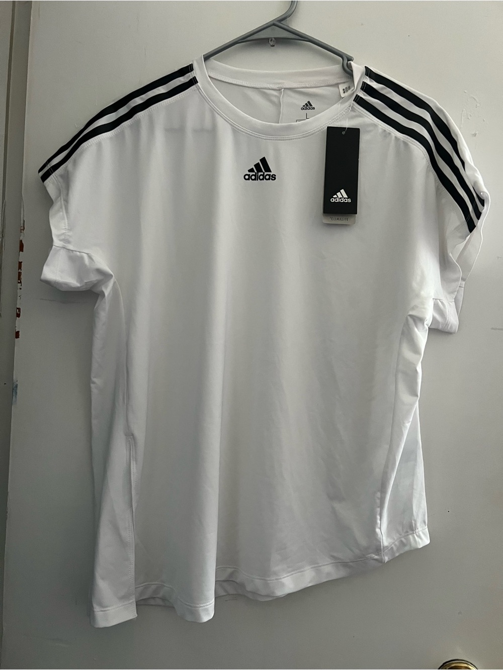 adidas White Tee with Black 3-Stripe Detail